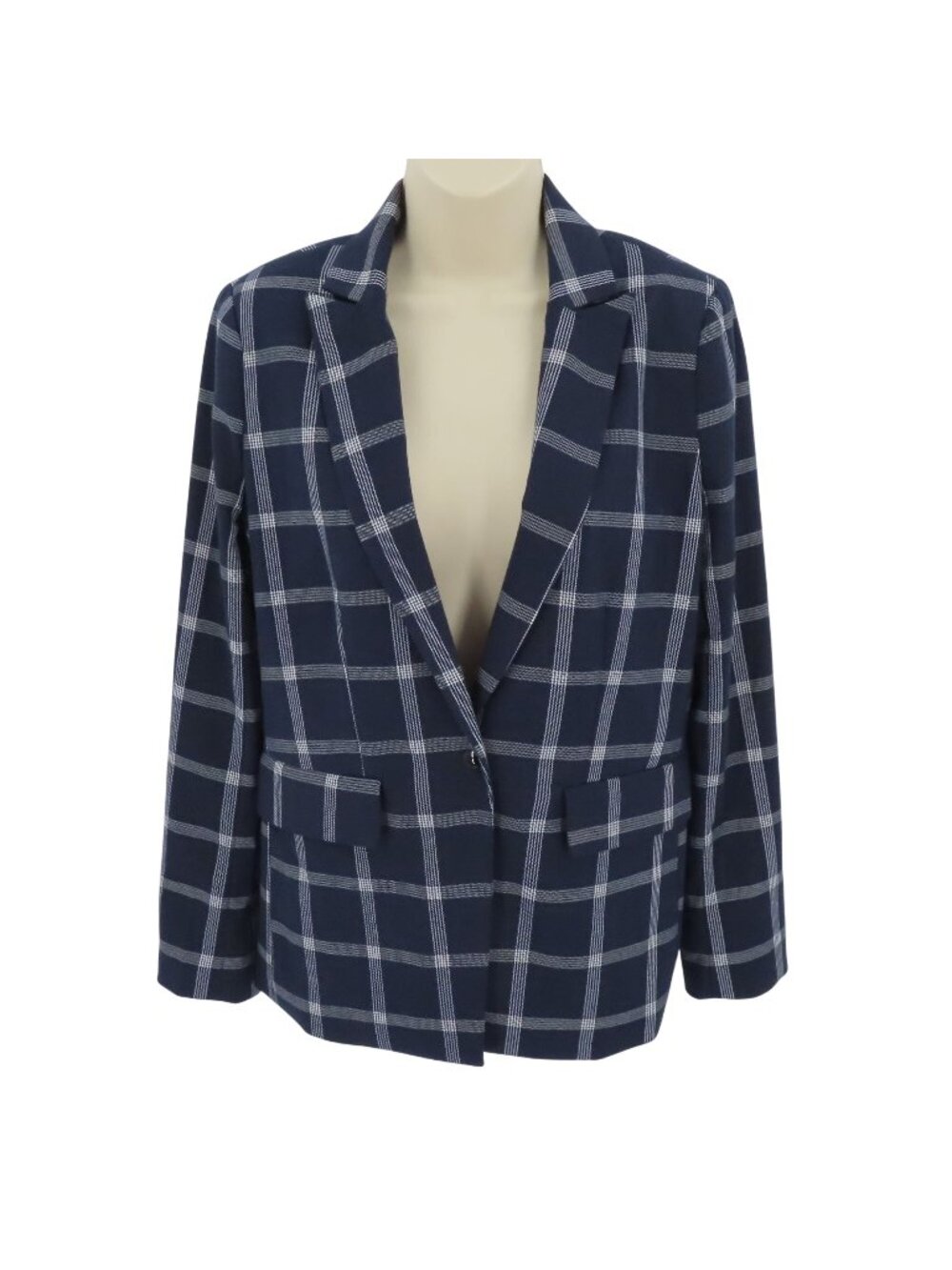 Aqua Womens Small Blue White Plaid Check Collared Blazer Jacket Snap No Pockets